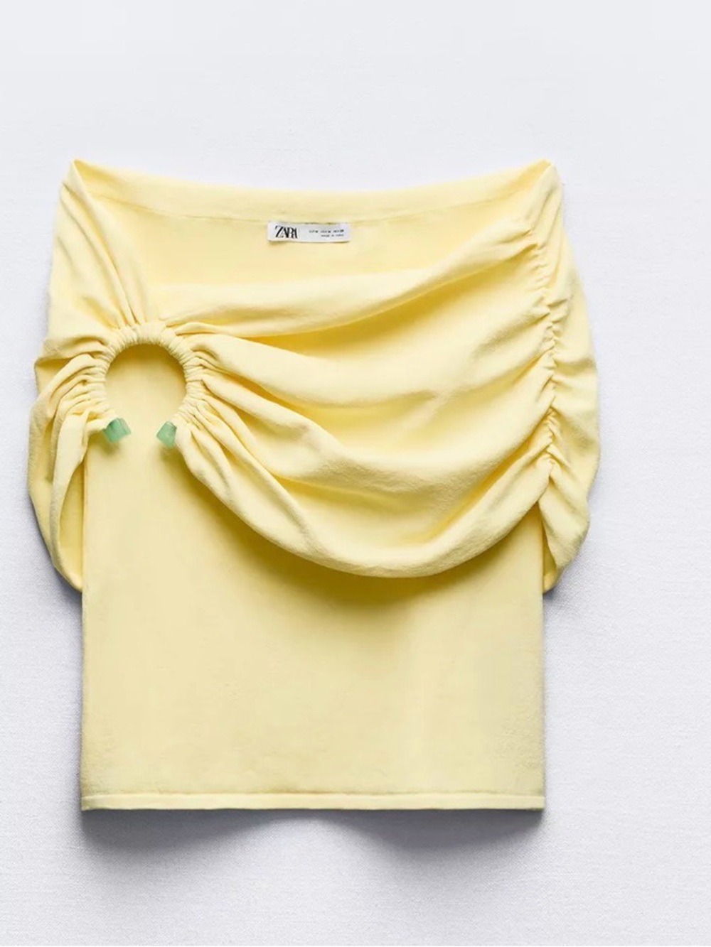 Zara Light Yellow Off Shoulder Ring-Detail Top